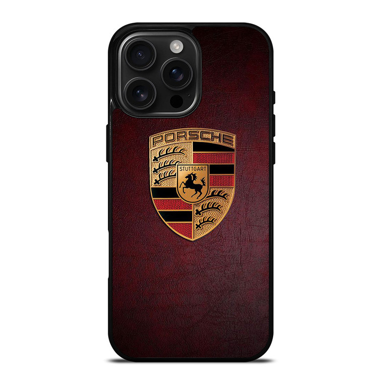 PORSCHE CAR LOGO ON RED LEATHER iPhone 16 Pro Max Case Cover