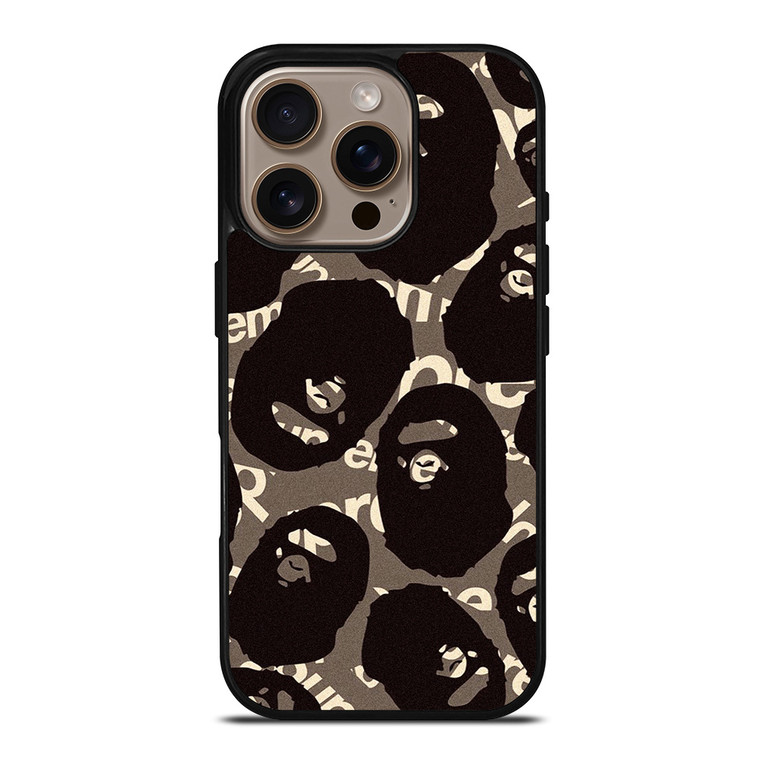 A BATHING APE SUPREME BLACK iPhone 16 Pro Case Cover