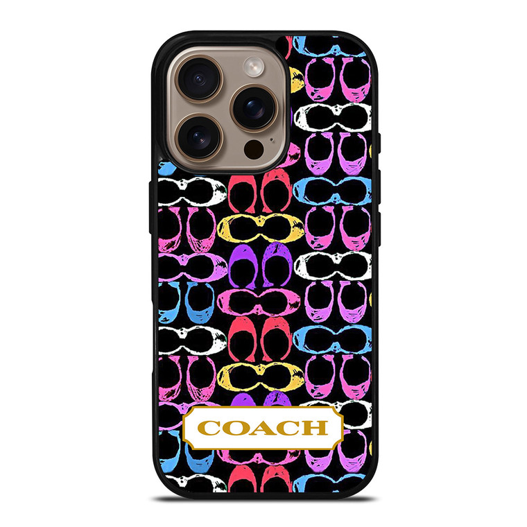 COACH NEW YORK COLORFULL BLACK PATTERN EMBLEM iPhone 16 Pro Case Cover
