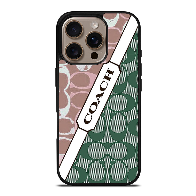 COACH NEW YORK LOGO PINK GREEN PATTERN ICON iPhone 16 Pro Case Cover