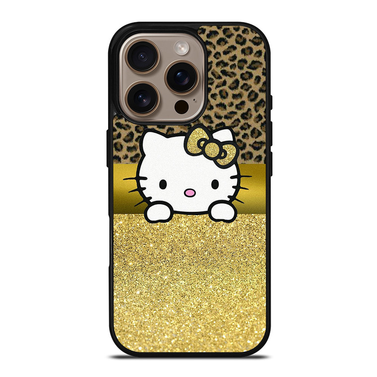HELLO KITTY GOLD GLITTER LEOPARD iPhone 16 Pro Case Cover
