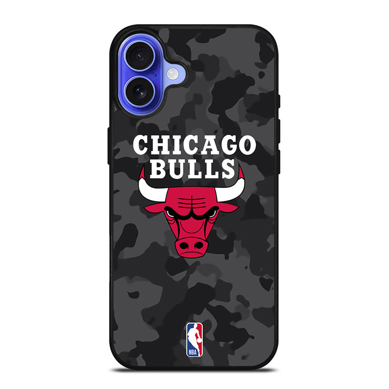 CHICAGO BULLS BLACK CAMO iPhone 16 Case Cover