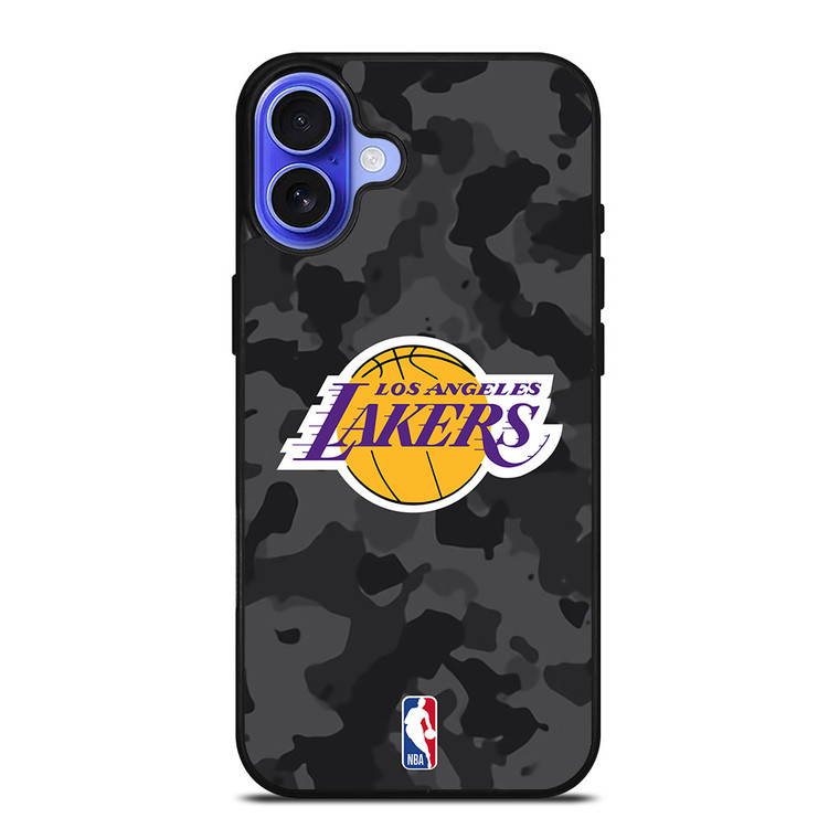 LOS ANGELES LAKERS BLACK CAMO iPhone 16 Case Cover LOS ANGELES LAKERS BLACK CAMO iPhone 16 Case Cover