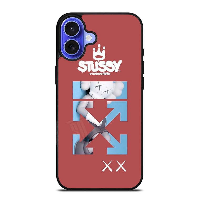 OFF WHITE STUSSY KAWS LOGO iPhone 16 Case Cover