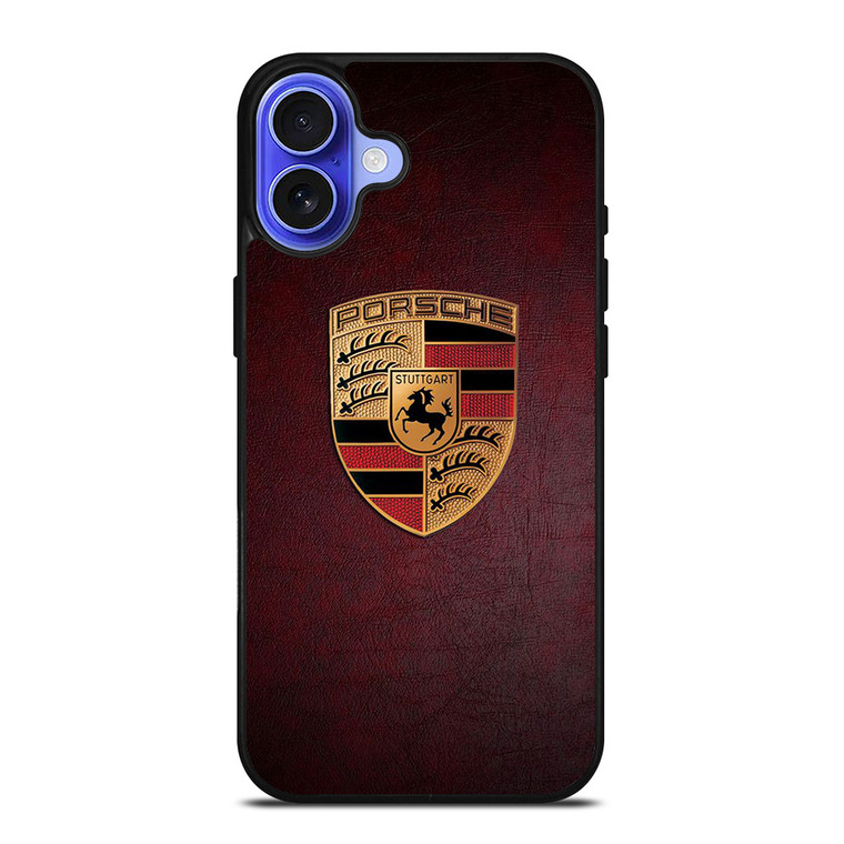 PORSCHE CAR LOGO ON RED LEATHER iPhone 16 Case Cover
