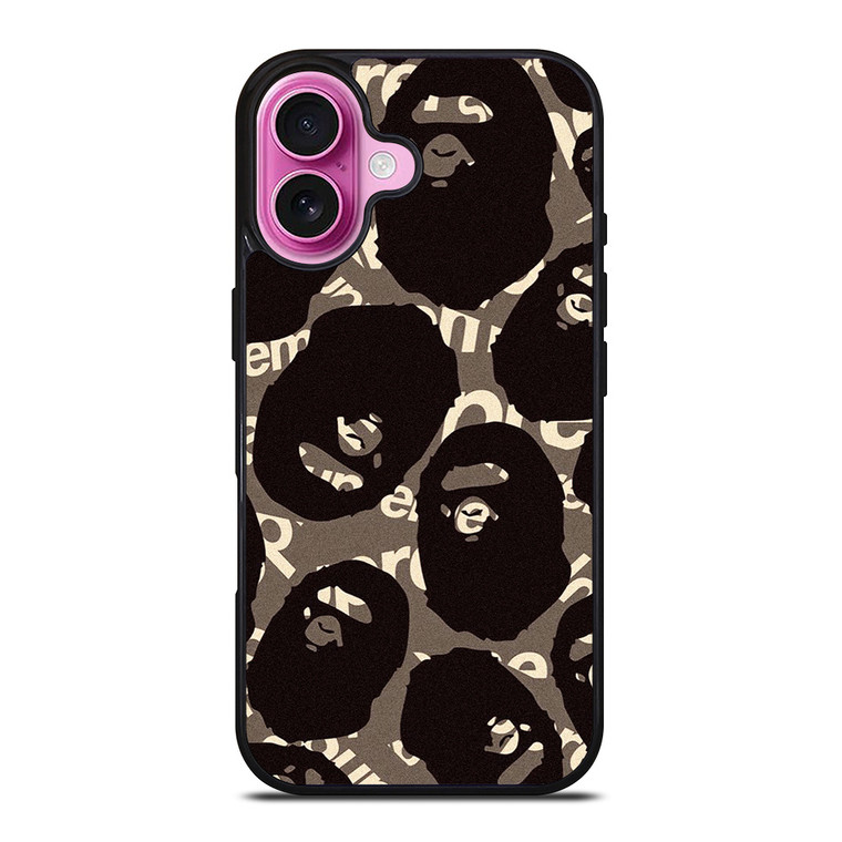 A BATHING APE SUPREME BLACK iPhone 16 Plus Case Cover A BATHING APE SUPREME BLACK iPhone 16 Plus Case Cover