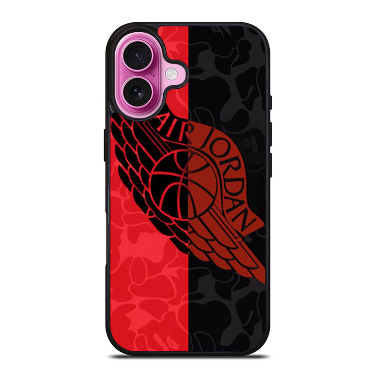 AIR JORDAN RED BLACK BAPE iPhone 16 Plus Case Cover