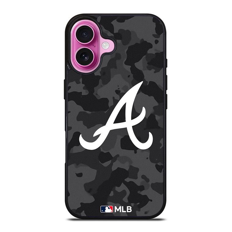 ATLANTA BRAVES BASEBALL BLACK CAMO iPhone 16 Plus Case Cover