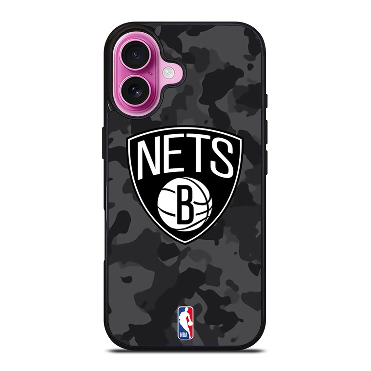 BROOKLYN NETS BLACK CAMO iPhone 16 Plus Case Cover