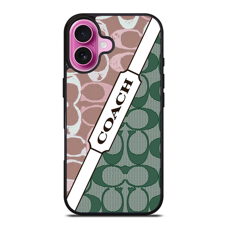 COACH NEW YORK LOGO PINK GREEN PATTERN ICON iPhone 16 Plus Case Cover