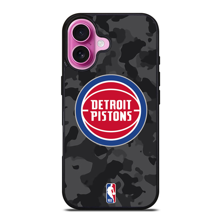 DETROIT PISTONS BLACK CAMO iPhone 16 Plus Case Cover
