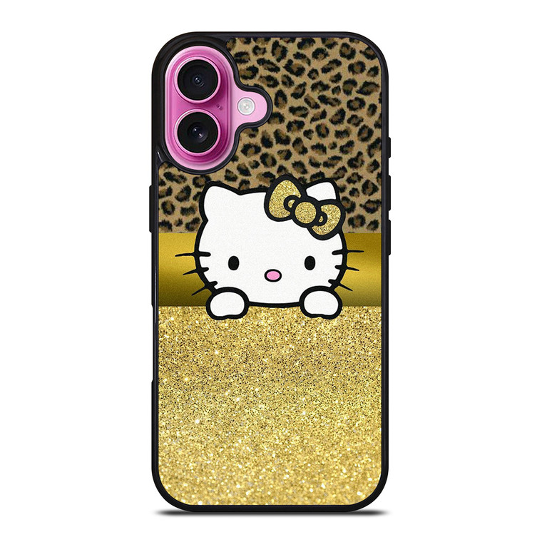 HELLO KITTY GOLD GLITTER LEOPARD iPhone 16 Plus Case Cover