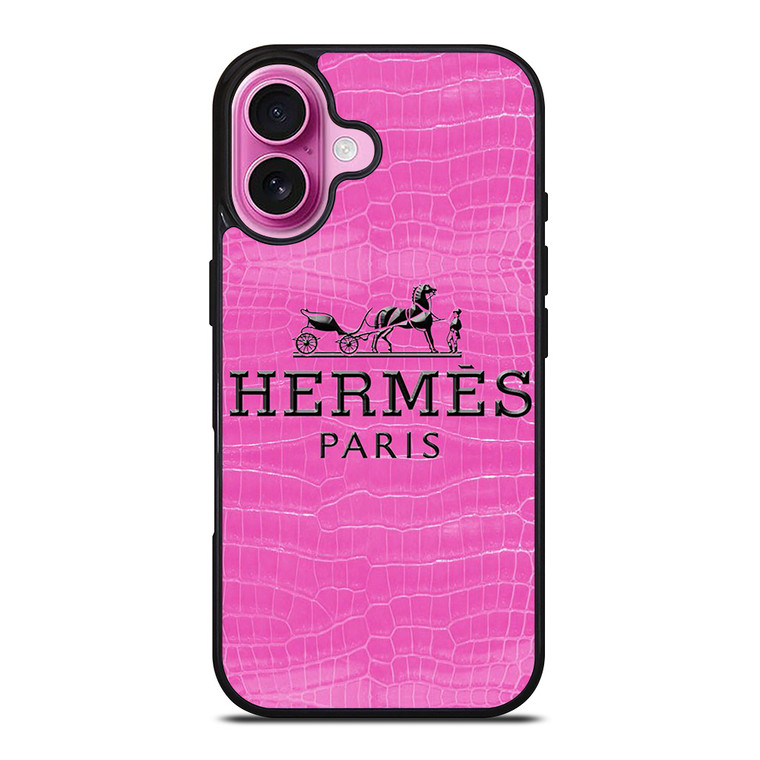 HERMES PARIS PINK LEATHER iPhone 16 Plus Case Cover
