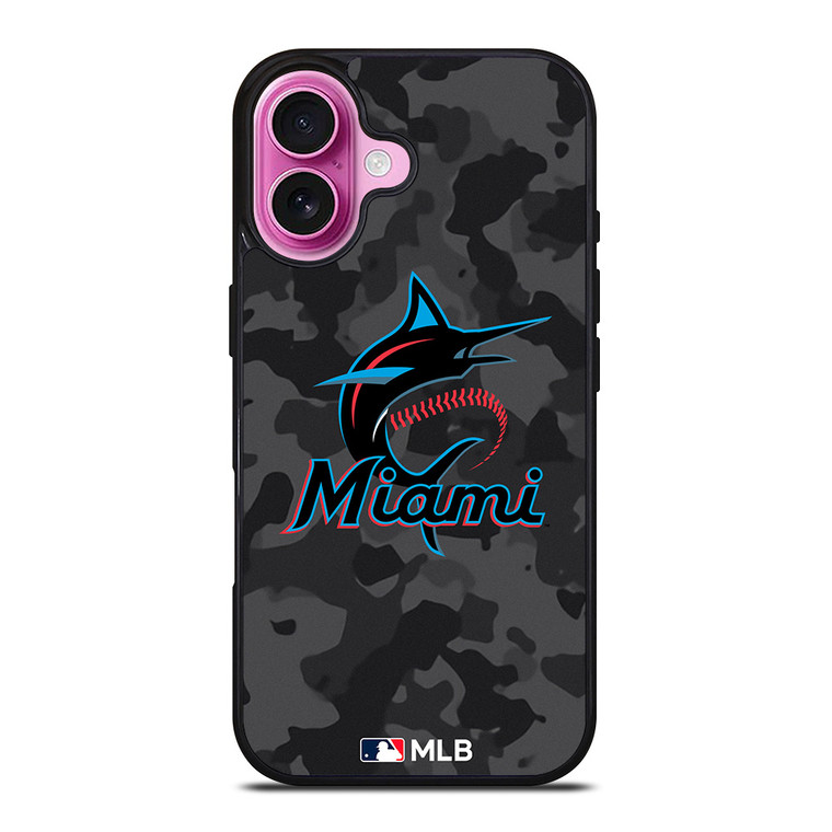 MIAMI MARLINS BASEBALL BLACK CAMO iPhone 16 Plus Case Cover