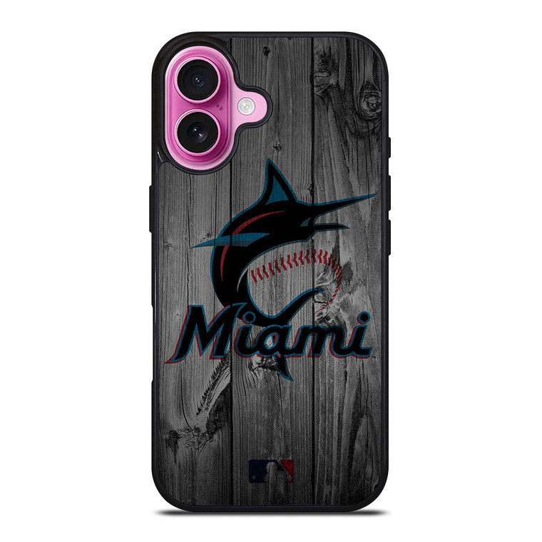 MIAMI MARLINS BASEBALL MLB WOOD LOGO iPhone 16 Plus Case Cover