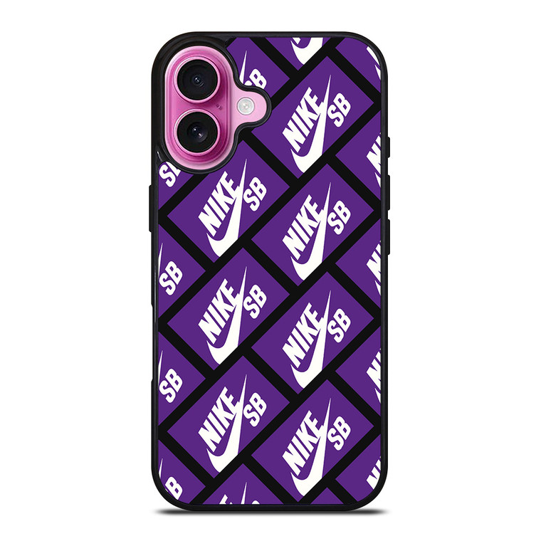 NIKE SB SKATEBOARD BOX PATTERN PURPLE iPhone 16 Plus Case Cover
