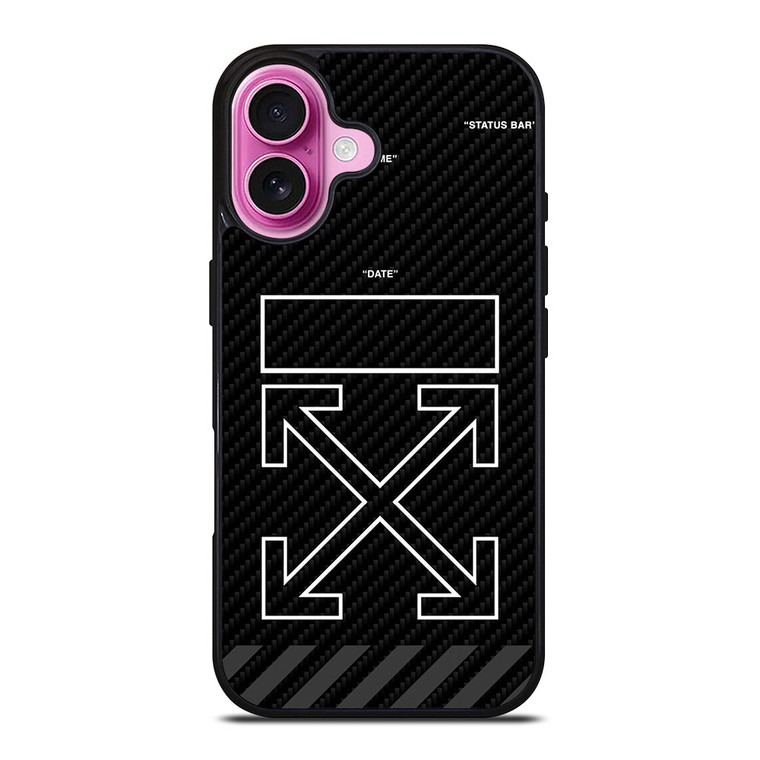OFF WHITE LOGO TIME DATE CARBON iPhone 16 Plus Case Cover
