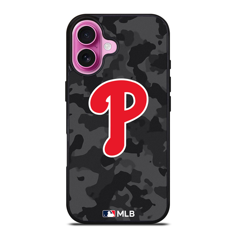 PHILADELPHIA PHILLIES BASEBALL BLACK CAMO iPhone 16 Plus Case Cover PHILADELPHIA PHILLIES BASEBALL BLACK CAMO iPhone 16 Plus Case Cover