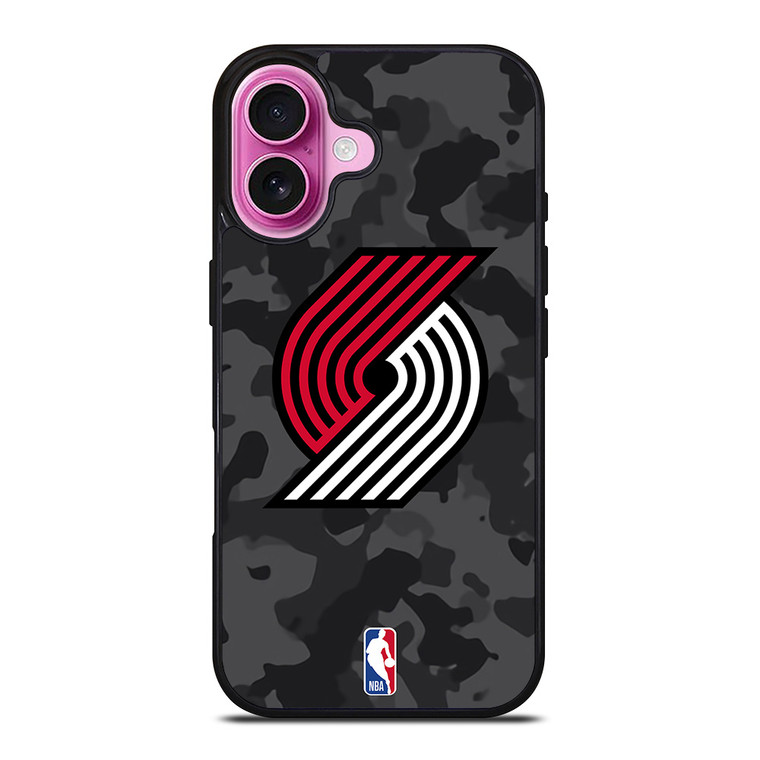 PORTLAND TRAIL BLAZERS BLACK CAMO iPhone 16 Plus Case Cover PORTLAND TRAIL BLAZERS BLACK CAMO iPhone 16 Plus Case Cover