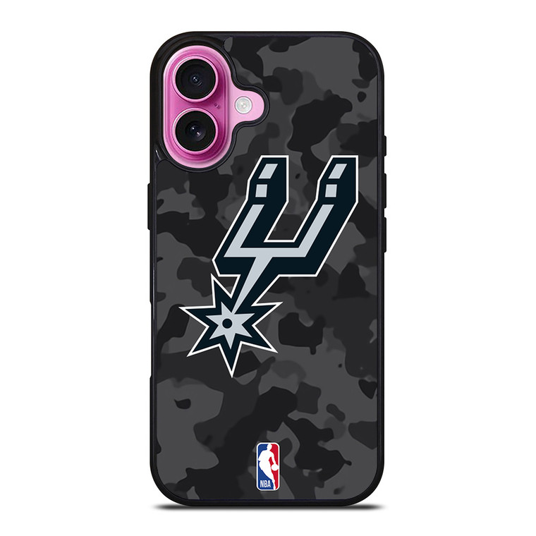 SAN ANTONIO SPURS BLACK CAMO iPhone 16 Plus Case Cover