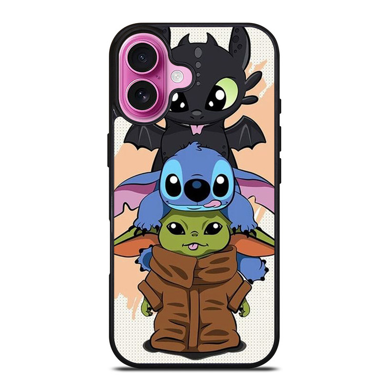TOOTHLESS STITCH BABY YODA CUTE CARTOON iPhone 16 Plus Case Cover