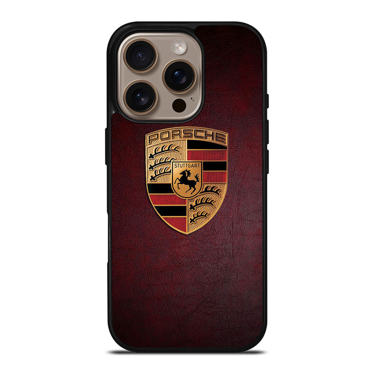 PORSCHE CAR LOGO ON RED LEATHER iPhone 16 Pro Case Cover