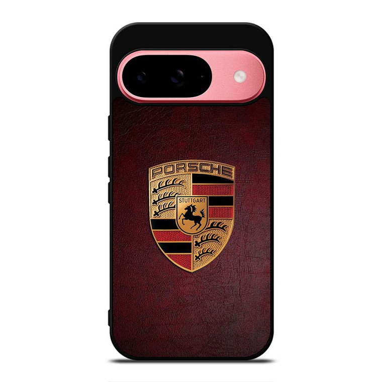 PORSCHE CAR LOGO ON RED LEATHER Google Pixel 9 Case Cover
