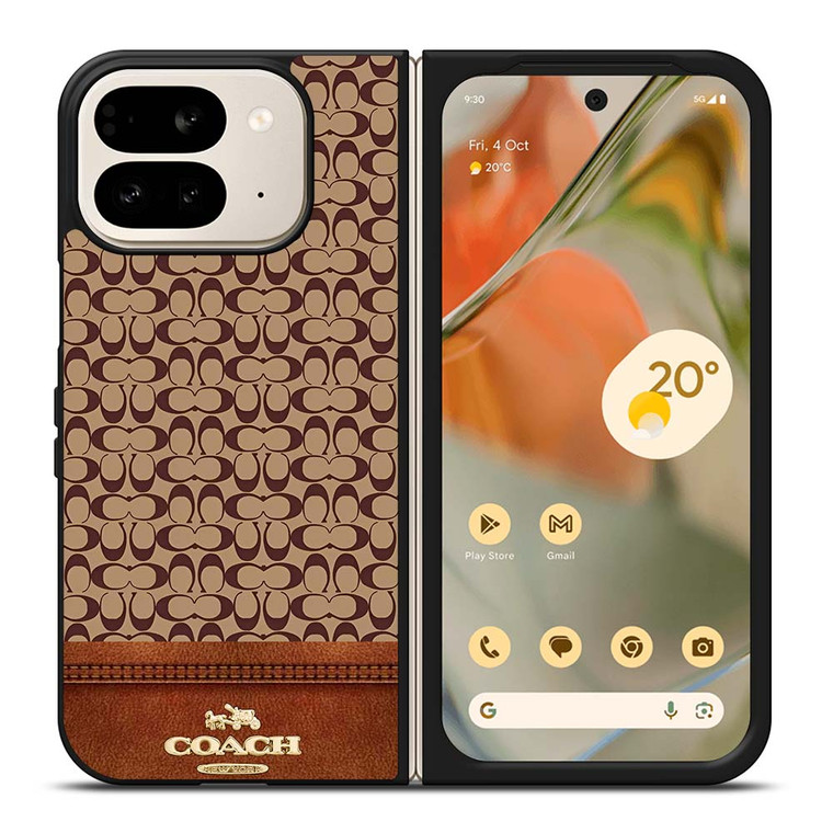 COACH NEW YORK LOGO BROWN LEATHER Google Pixel 9 Pro Fold Case Cover