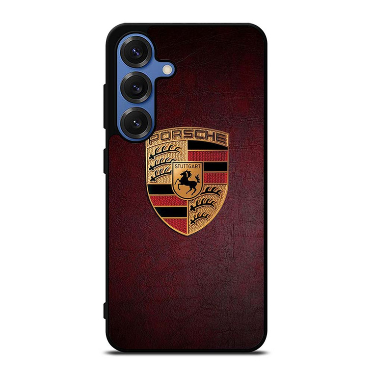 PORSCHE CAR LOGO ON RED LEATHER Samsung Galaxy S25 Case Cover