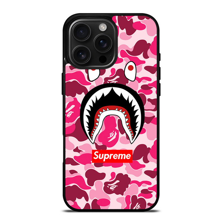 CAMO BATHING APE SUPREME PINK iPhone 16 Pro Max Case Cover