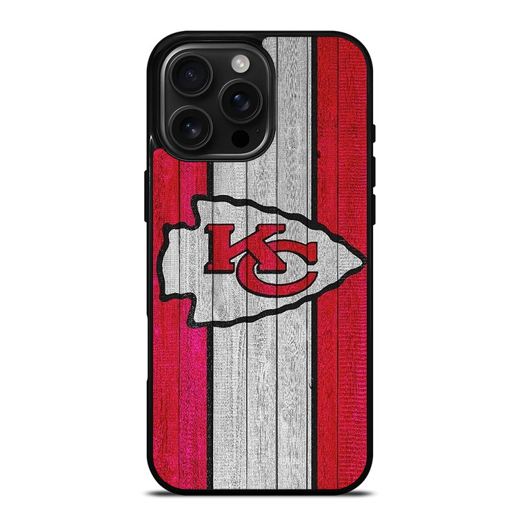 KANSAS CITY CHIEFS WOODEN LOGO iPhone 16 Pro Max Case Cover