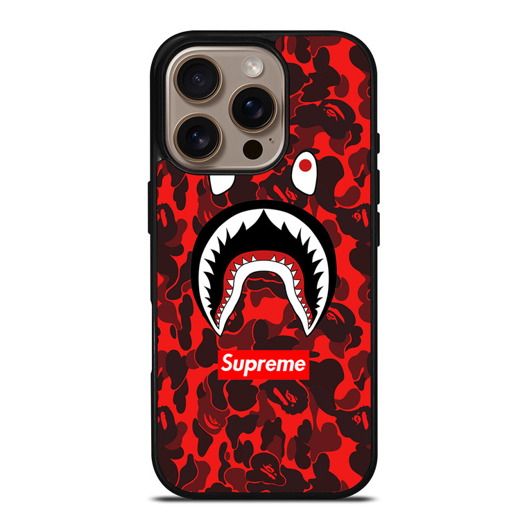 BAPE SHARK SUPREME CAMO RED iPhone 16 Pro Case Cover