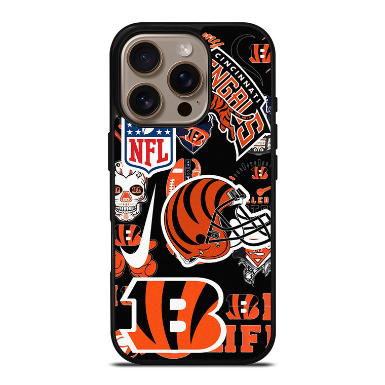 CINCINNATI BENGALS NFL STICKER BOMB iPhone 16 Pro Case Cover