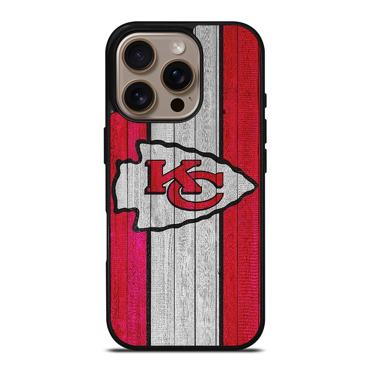 KANSAS CITY CHIEFS WOODEN LOGO iPhone 16 Pro Case Cover