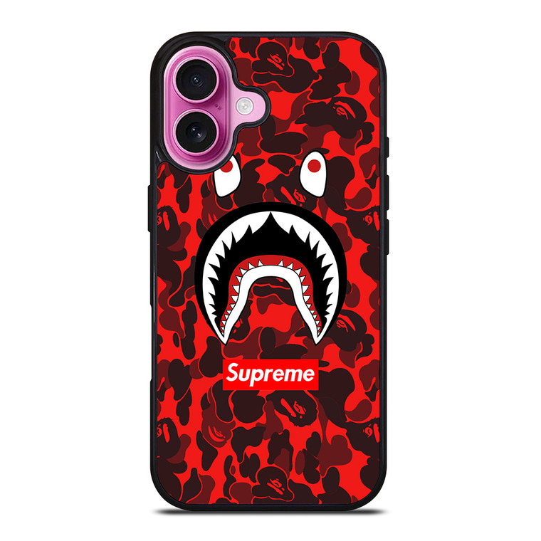 BAPE SHARK SUPREME CAMO RED iPhone 16 Plus Case Cover