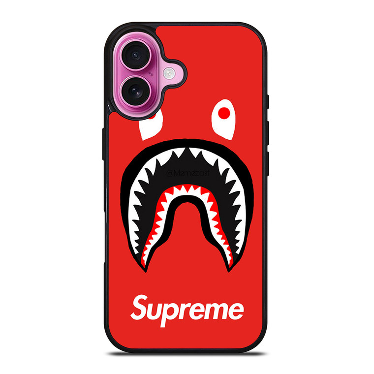 BAPE SHARK SUPREME RED iPhone 16 Plus Case Cover