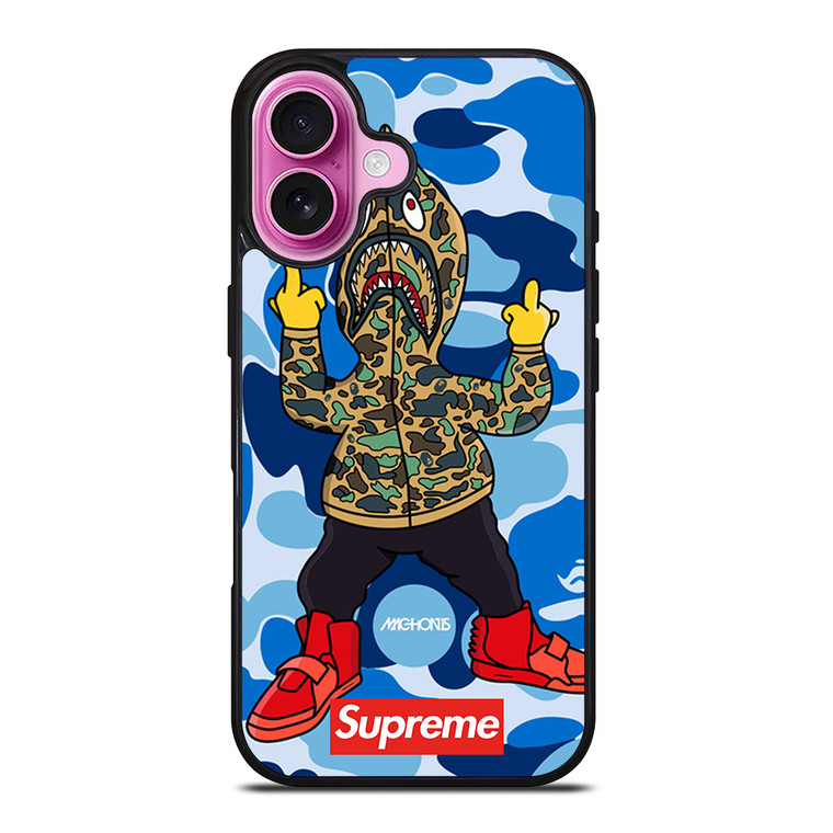 BATHING APE SUPREME SHARK CAMO iPhone 16 Plus Case Cover