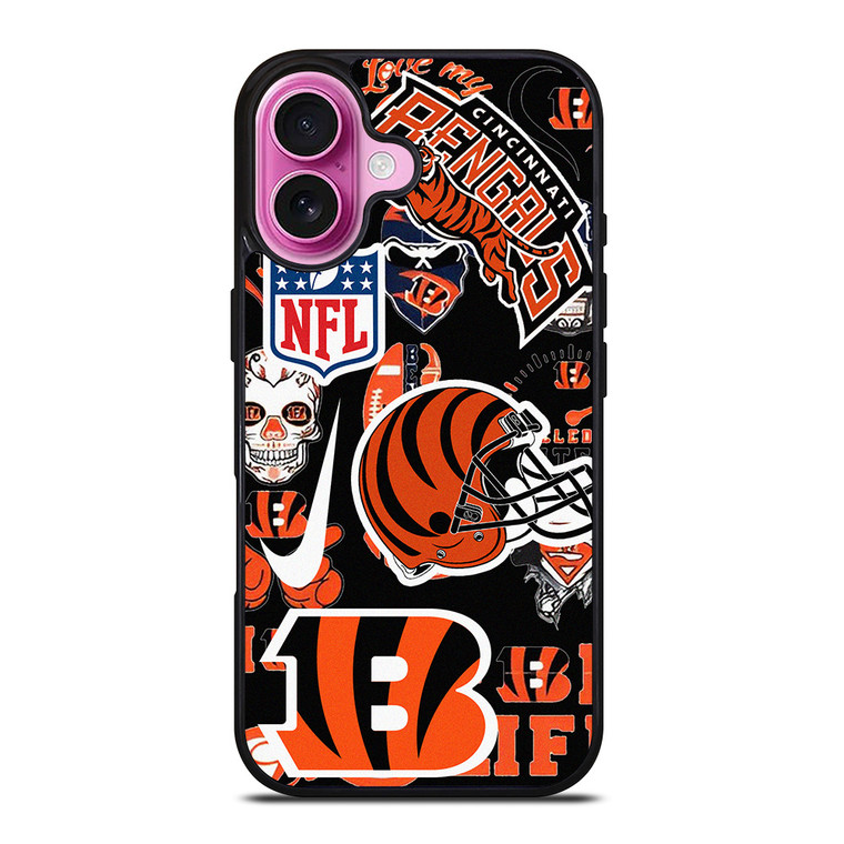 CINCINNATI BENGALS NFL STICKER BOMB iPhone 16 Plus Case Cover
