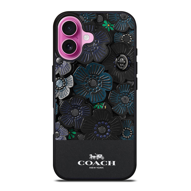 COACH NEW YORK BLACK TEA ROSE iPhone 16 Plus Case Cover