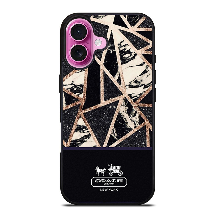 COACH NEW YORK GOLD BLACK TEXTURE iPhone 16 Plus Case Cover