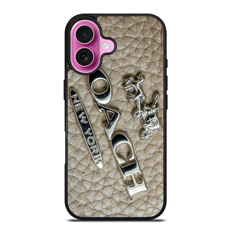 COACH NEW YORK LOGO ON LEATHER iPhone 16 Plus Case Cover