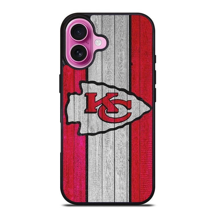 KANSAS CITY CHIEFS WOODEN LOGO iPhone 16 Plus Case Cover
