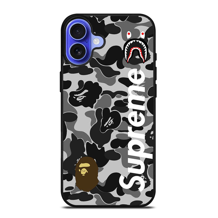 BAPE CAMO SHARK LOGO X SUPREME iPhone 16 Case Cover
