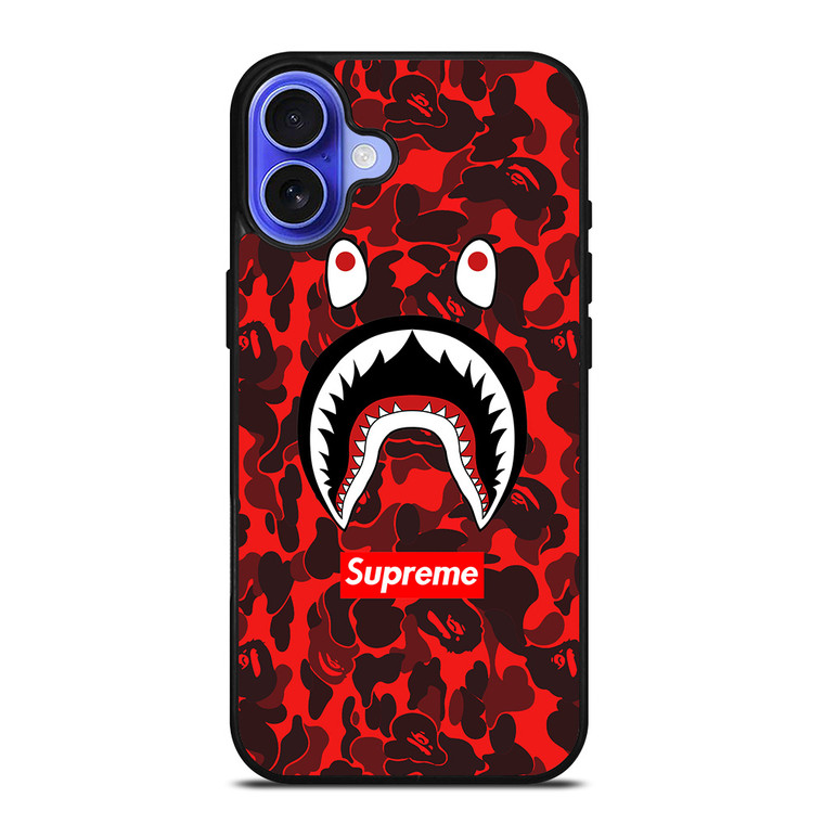 BAPE SHARK SUPREME CAMO RED iPhone 16 Case Cover