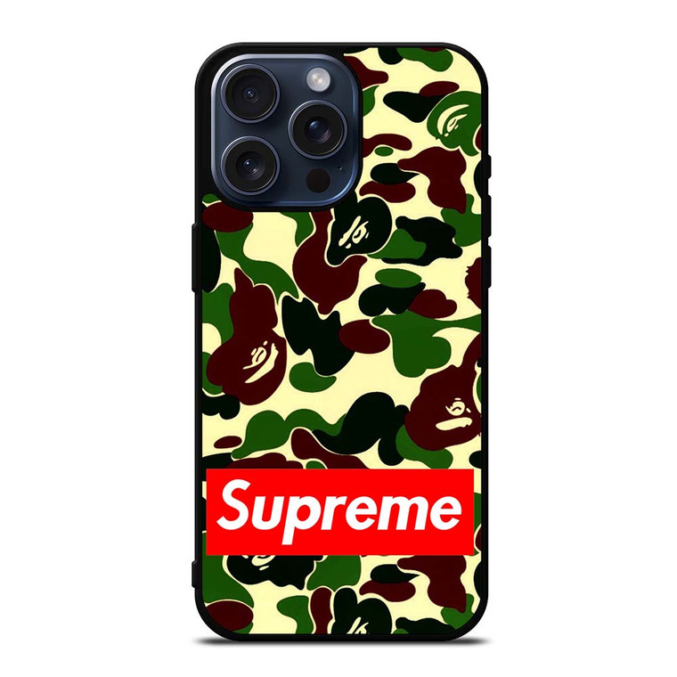 CAMO BAPE SUPREME iPhone 15 Pro Max Case Cover