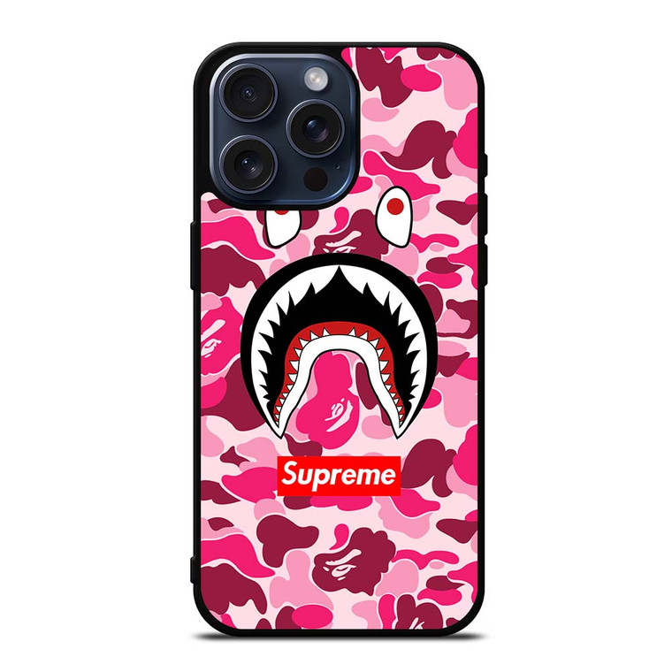 CAMO BATHING APE SUPREME PINK iPhone 15 Pro Max Case Cover