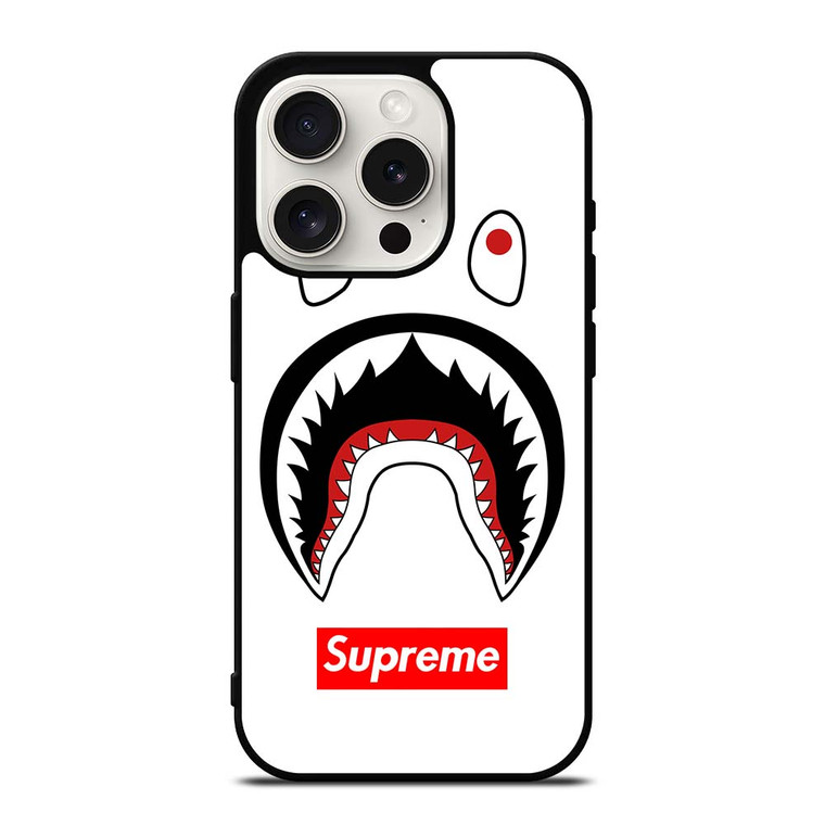 BAPE CAMO SHARK SUPREME WHITE iPhone 15 Pro Case Cover