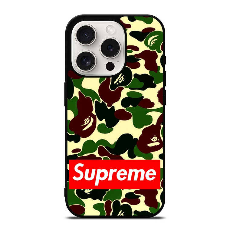 CAMO BAPE SUPREME iPhone 15 Pro Case Cover