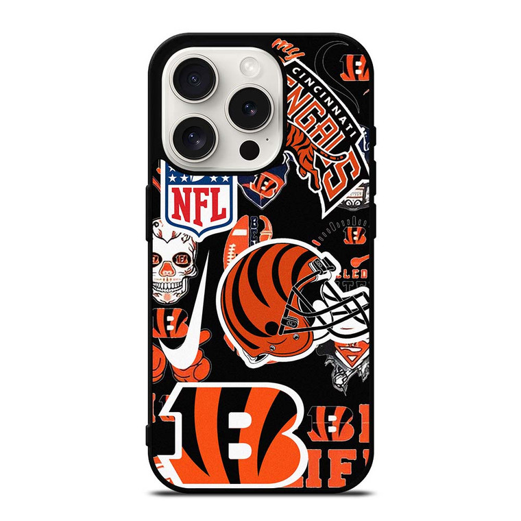 CINCINNATI BENGALS NFL STICKER BOMB iPhone 15 Pro Case Cover