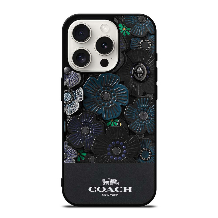 COACH NEW YORK BLACK TEA ROSE iPhone 15 Pro Case Cover